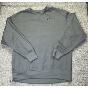Nike Thermafit Grey Crew Neck Sweatshirt Small Side Zipper Logo Embroidered Mens
